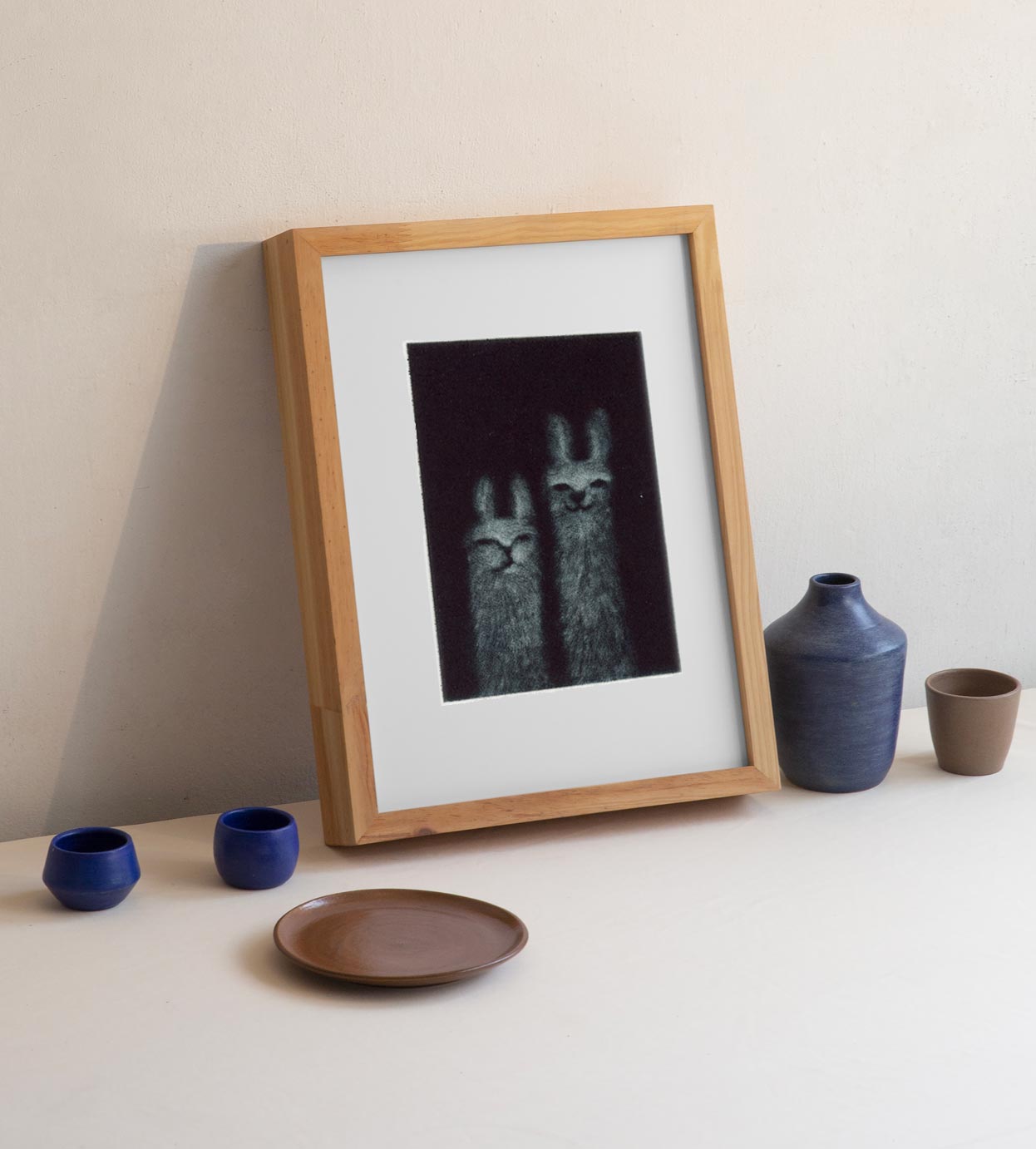 Gravure à la manière noire "Lamas"